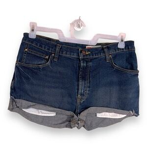 SIZE 34 WAIST WRANGLER WOMENS DARK BLUE DENIM CUFFED SHORTS